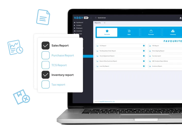 Get detailed sales, purchase, and inventory reports with VasyERP billing software.