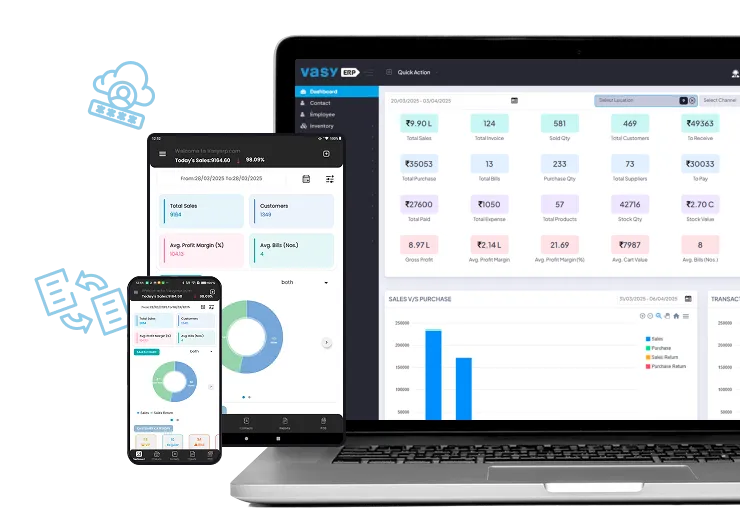Cloud-based billing software is accessible across laptops and mobile devices with a real-time sales dashboard.