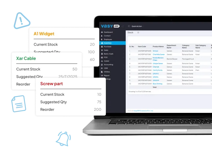 Stock reordering alerts in warehouse management system