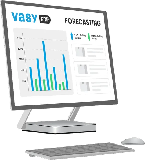 Report interface displaying demand forecasting and sales trend analytics for stock management